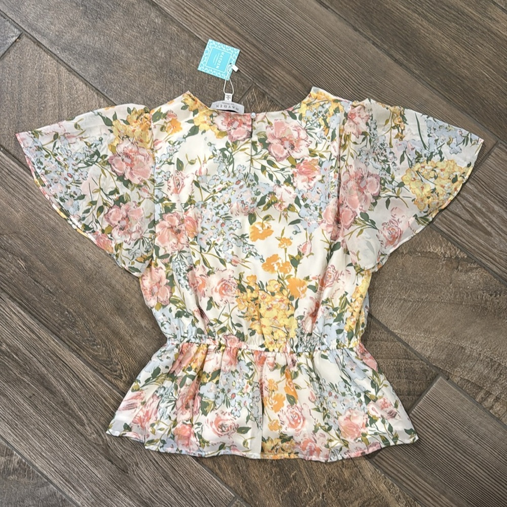 Hayden Floral Peplum Blouse Small NWT Flutter Sleeve Cottagecore Romantic Top - Picture 8 of 9